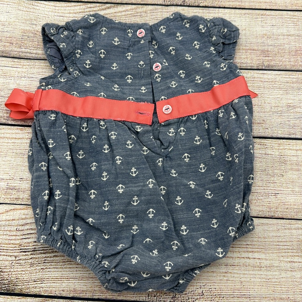 Dylan & Abby Anchor Jean with Peach Bows Romper Size 0-3 Months - Picture 2 of 4
